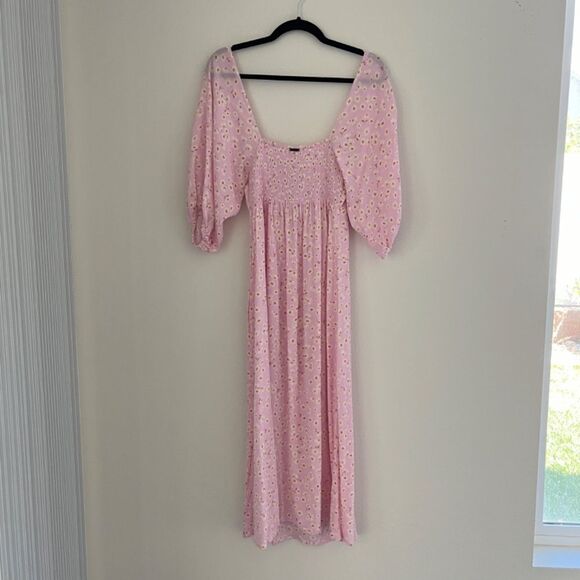 Billabong Dress Womens Medium Pink Swept Away Midi Peasant Casual Boho Floral - Picture 3 of 12